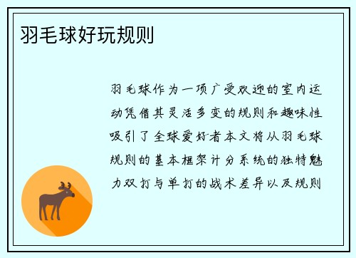 羽毛球好玩规则
